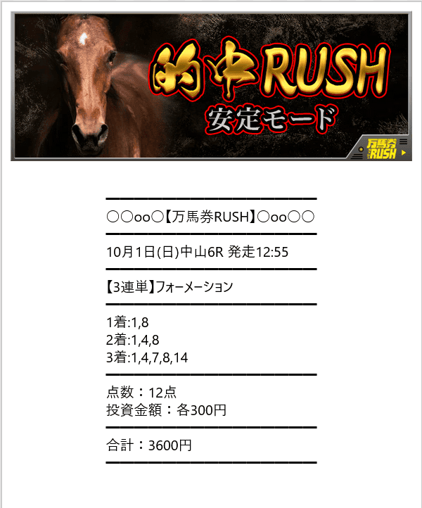 競馬予想サイト万馬券RUSHの的中重視情報プランの予想画像